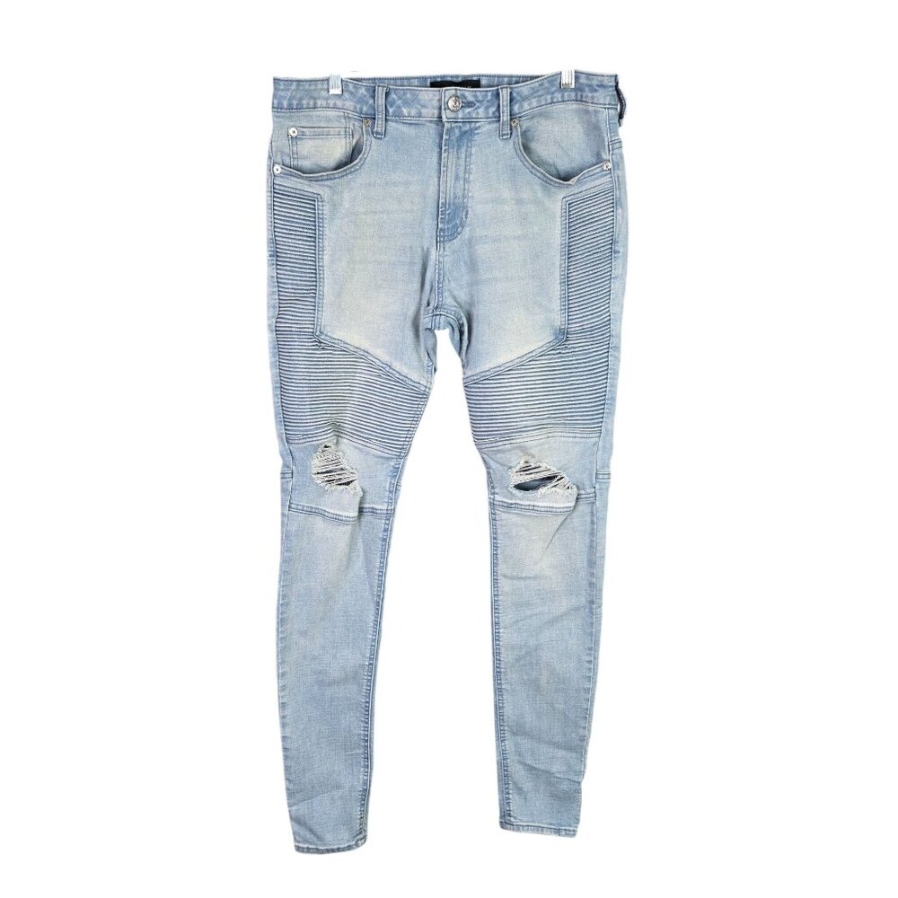 Mens PacSun Stacked Skinny Light Wash Jeans Stretch Denim Distressed Size 32x32